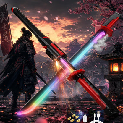 LED Katana Sword with Smoke & Spark Effects, 7-Color Light Blade with Sound FX, Anime-Inspired Cosplay Katana for Roleplay, Halloween, Parties, Collectors, and Display
