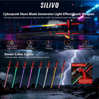 LED Katana Sword with Smoke & Spark Effects, 7-Color Light Blade with Sound FX, Anime-Inspired Cosplay Katana for Roleplay, Halloween, Parties, Collectors, and Display